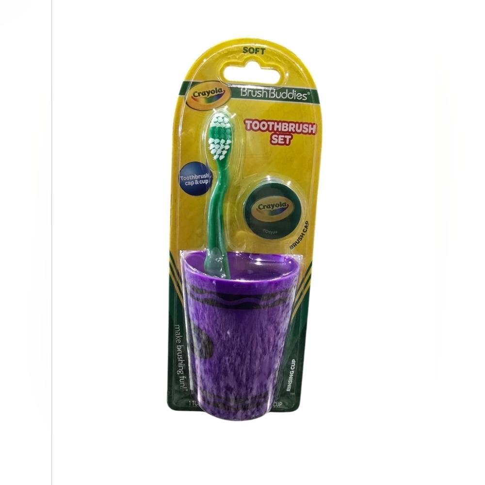 Crayola Toothbrush Set Brush Buddies Purple Rinsing Cup  Brush And Cap